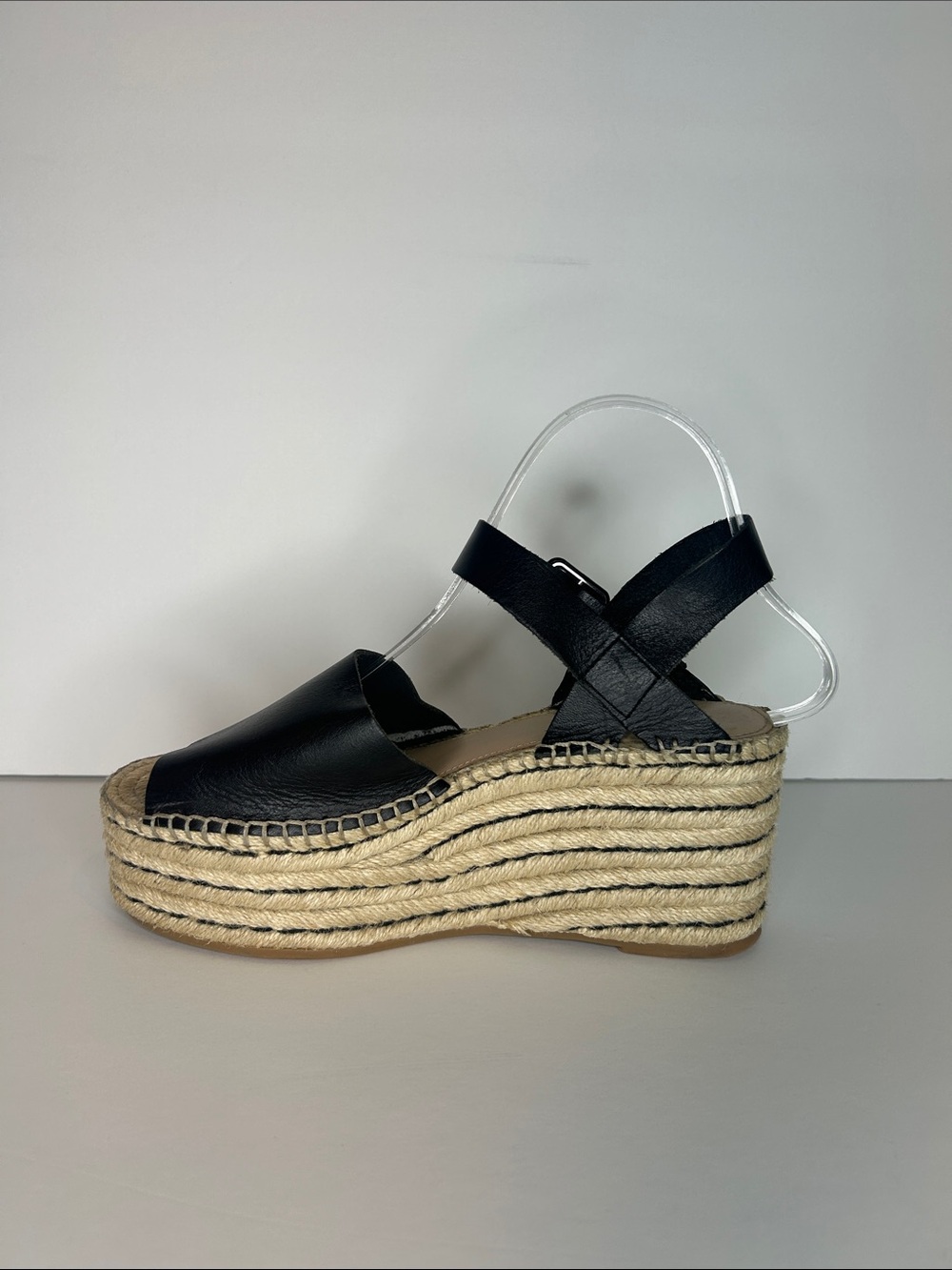 ANTONIO MELANI Black Wedge Espadrille Sandals